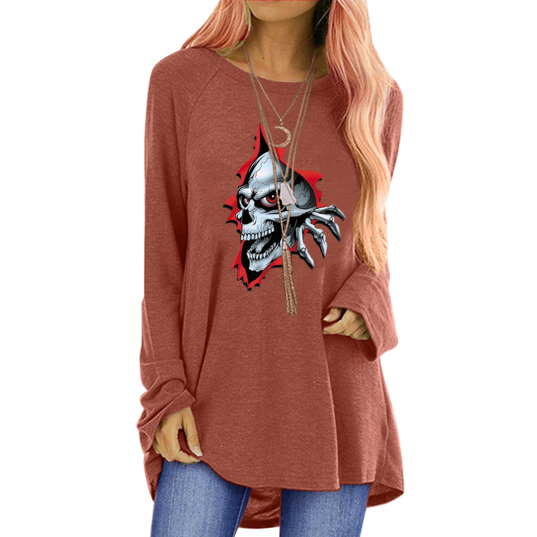 Damen Langarmshirt mit kreativem Skelett-Design und lässigem Schnitt Drune