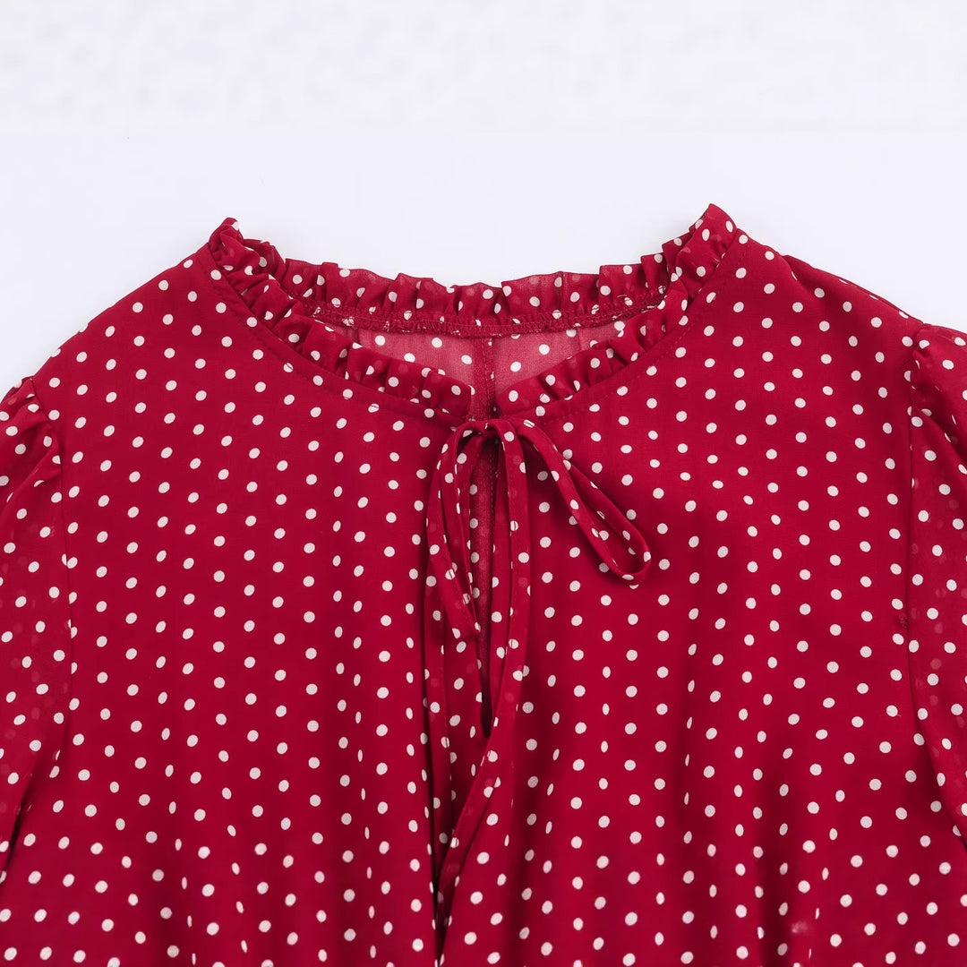 Damen nan Midikleid mit Smok-Taillenband, Rüschenkragen und Ballonärmeln Drune