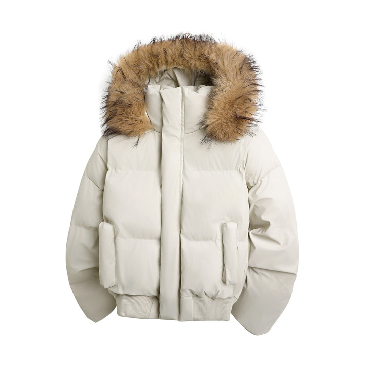 Damen modische Steppjacke mit kuscheligem Kunstfellbesatz und praktischen Taschen Drune