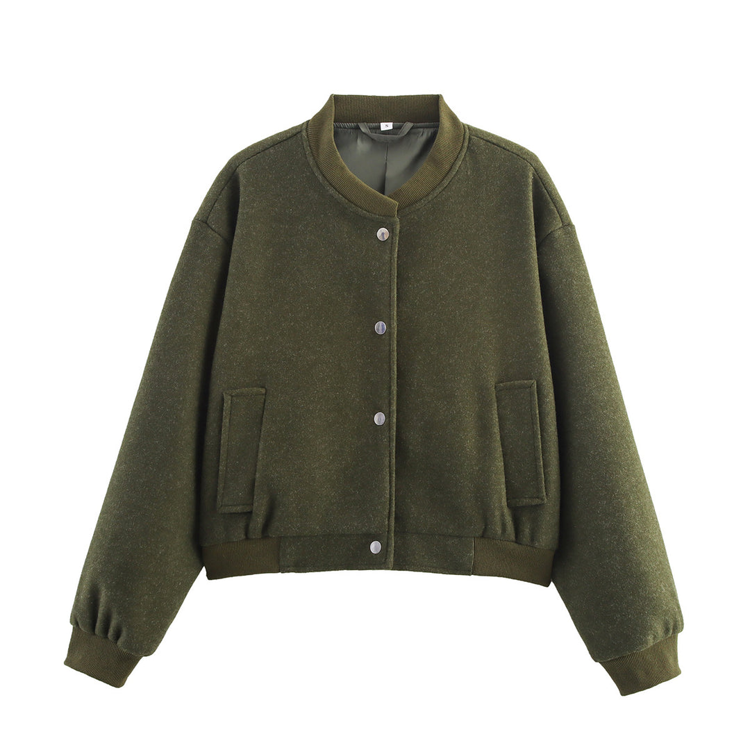 Damen Kurze Oversize-Collegejacke im Wollmix mit Druckknopfverschluss, Eingrifftaschen und Rippenbündchen Drune