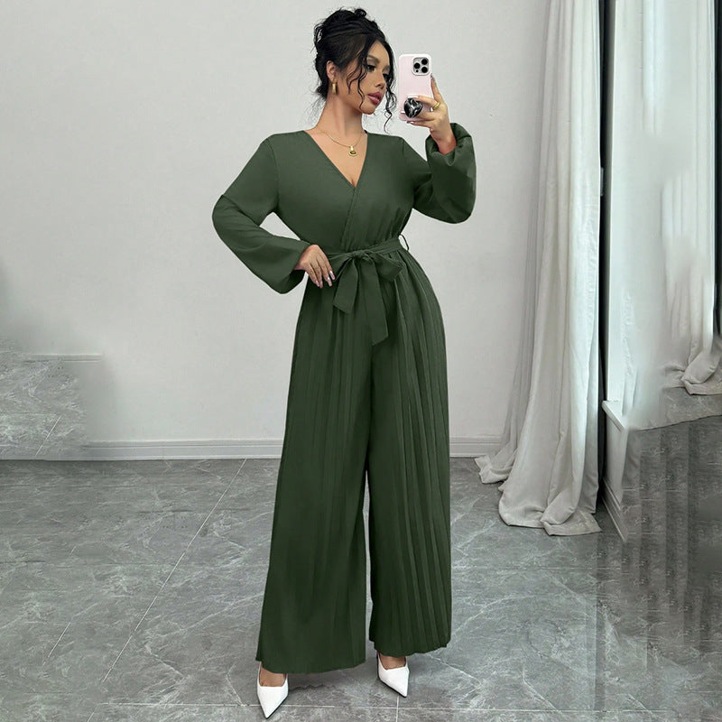Damen Eleganter Plissee Jumpsuit Drune