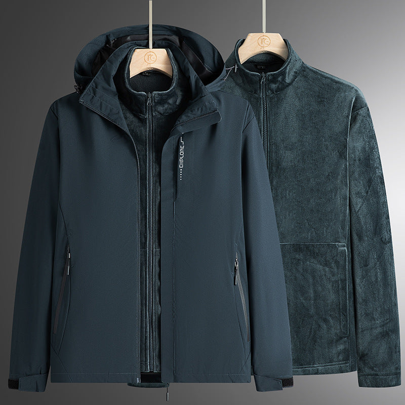 Herren modularer Softshell-Parka mit herausnehmbarer Fleece-Innenjacke, winddichter Außenhülle und verstellbarer Kapuze Drune