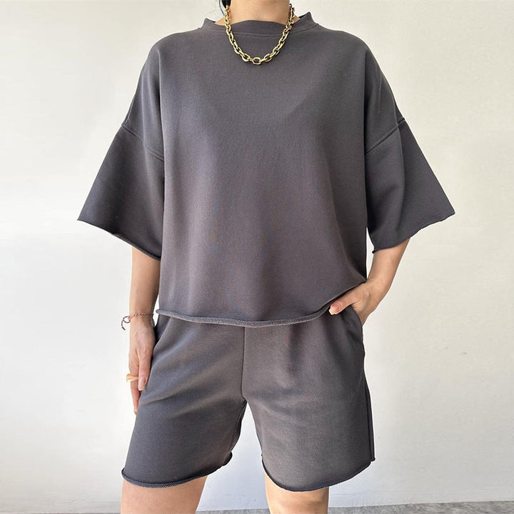 Damen lässiges Kurzarm-Oberteil und kurze Hose Set Drune