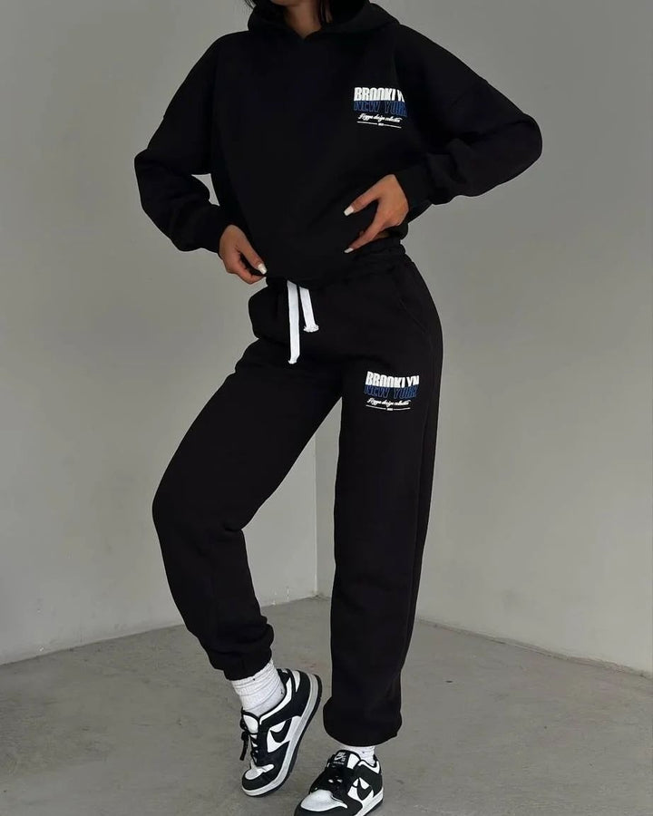 Damen lässiger Fleece-Hoodie und Jogginghose Set mit praktischem Kordelzug und hochwertiger Baumwollmischung Drune