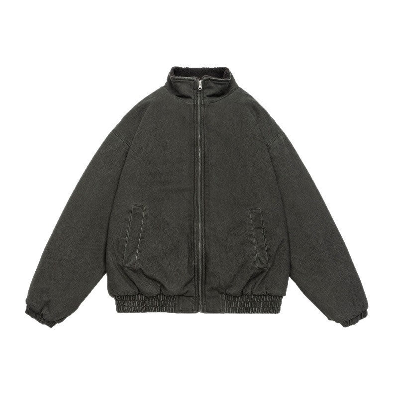Herren Gefütterte weit geschnittene Winterjacke mit Sherpa-Futter und Stehkragen Drune