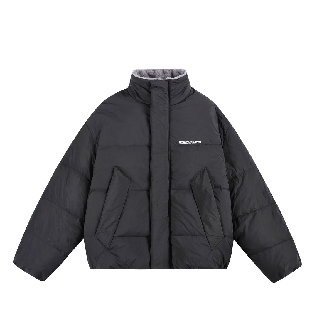 Damen Oversize Steppjacke mit hohem Plüschkragen und Windschutzleiste Drune