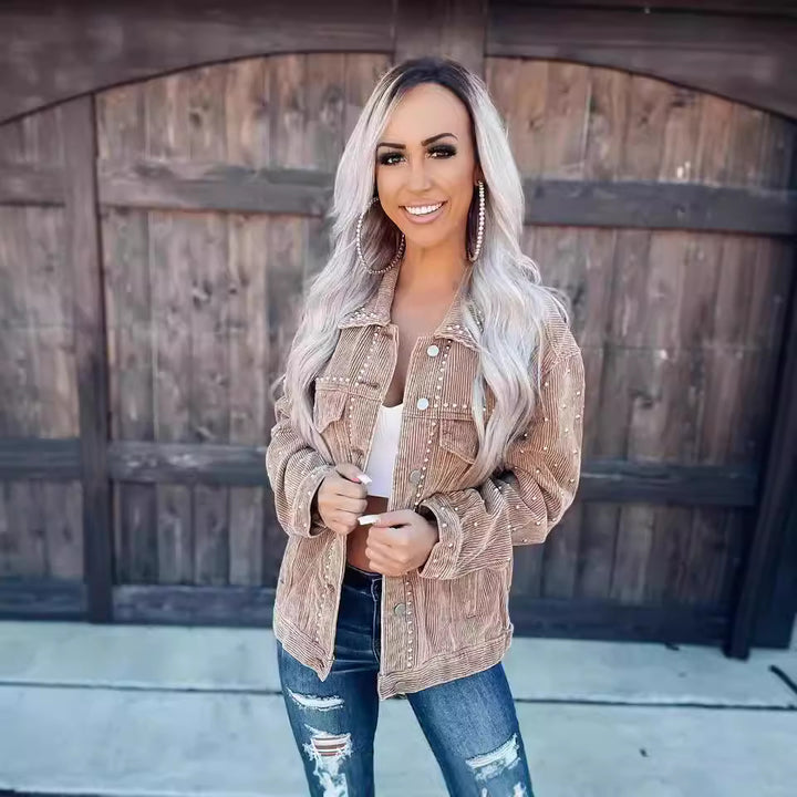 Damen Cordjacke mit Perlenverzierung Drune