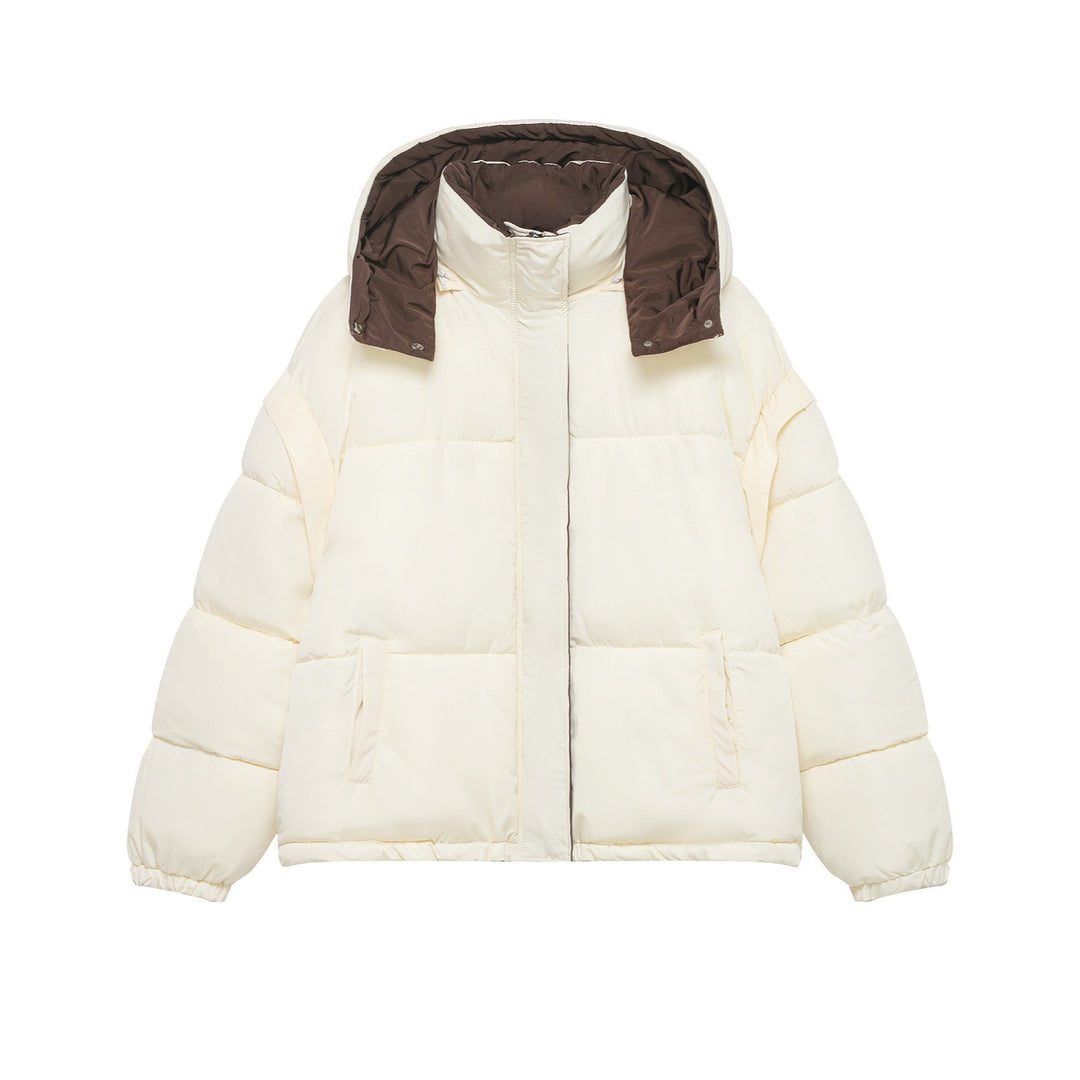 Damen Kurze Oversize-Steppjacke mit hohem Kragen und abnehmbarer Kapuze Drune