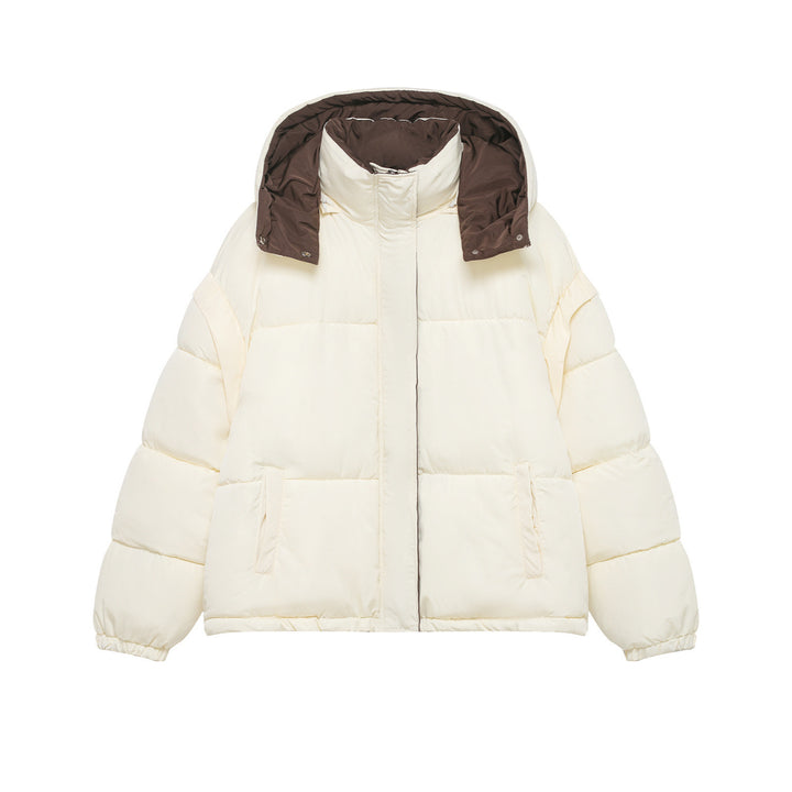Damen Kurze Oversize-Steppjacke mit hohem Kragen und abnehmbarer Kapuze Drune