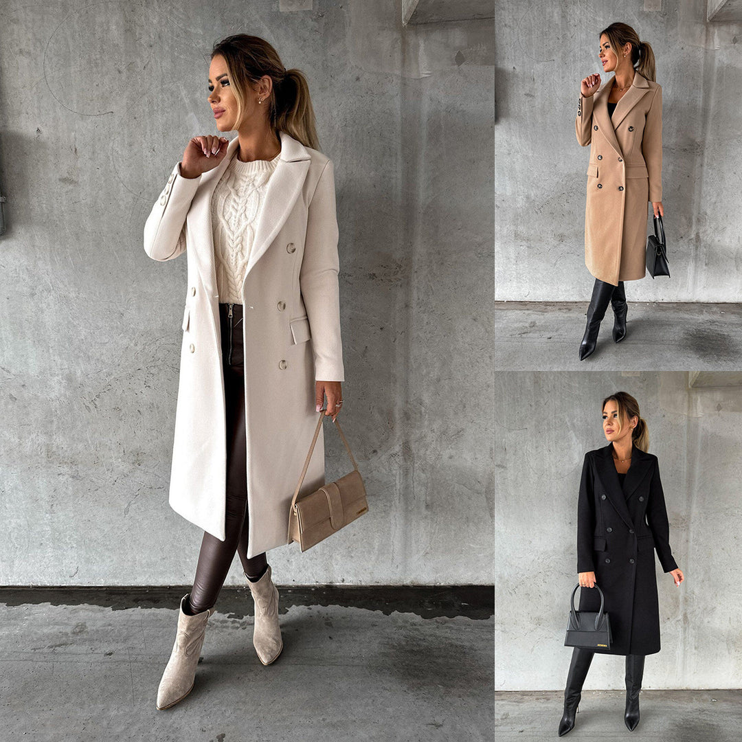 Damen eleganter doppelt gestreifter Mantel mit Knopfdetails Drune