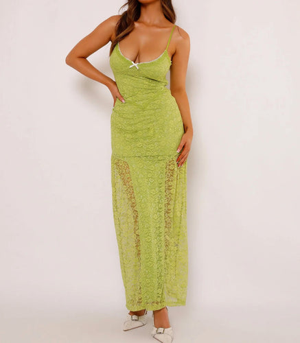 Damen Sommerliches Maxikleid mit eleganten Spitzenakzenten und verführerischem Schlitz Drune