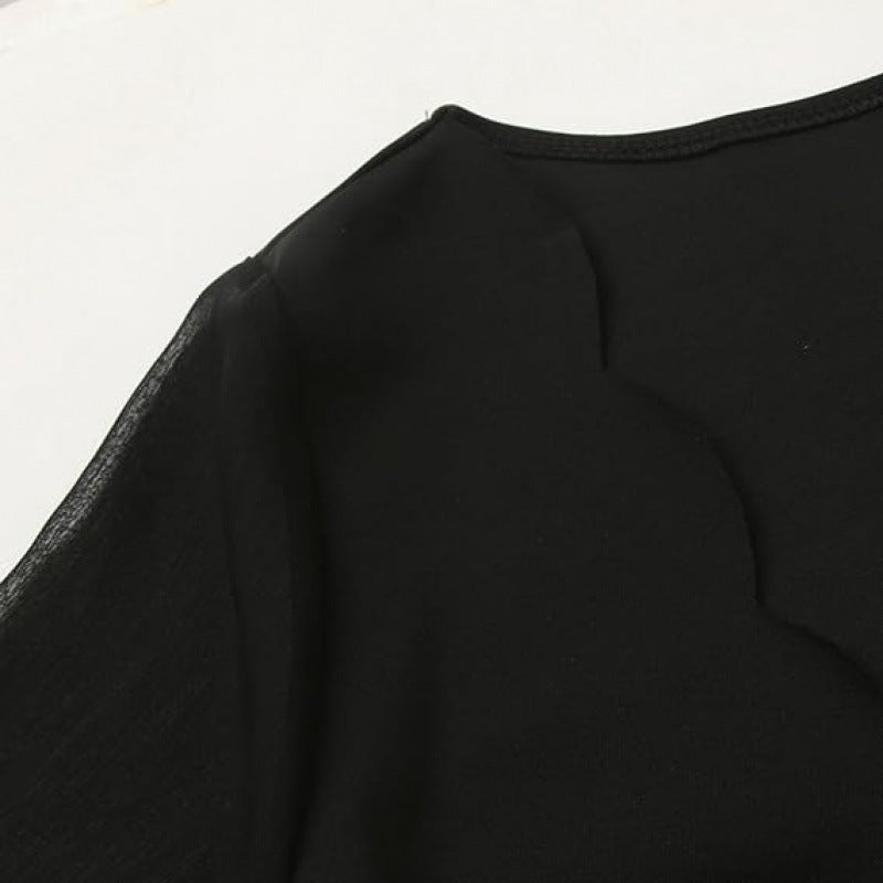Damen Abendkleid mit transparenten Ärmeln und elegantem V-Ausschnitt Drune