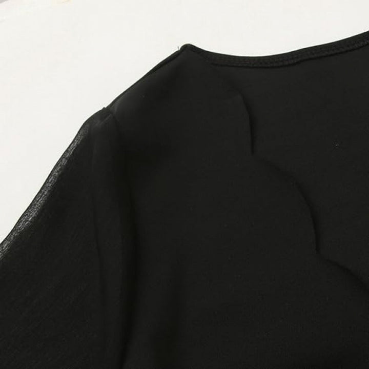 Damen elegantes Kleid mit transparenten Ärmeln und V-Ausschnitt Drune