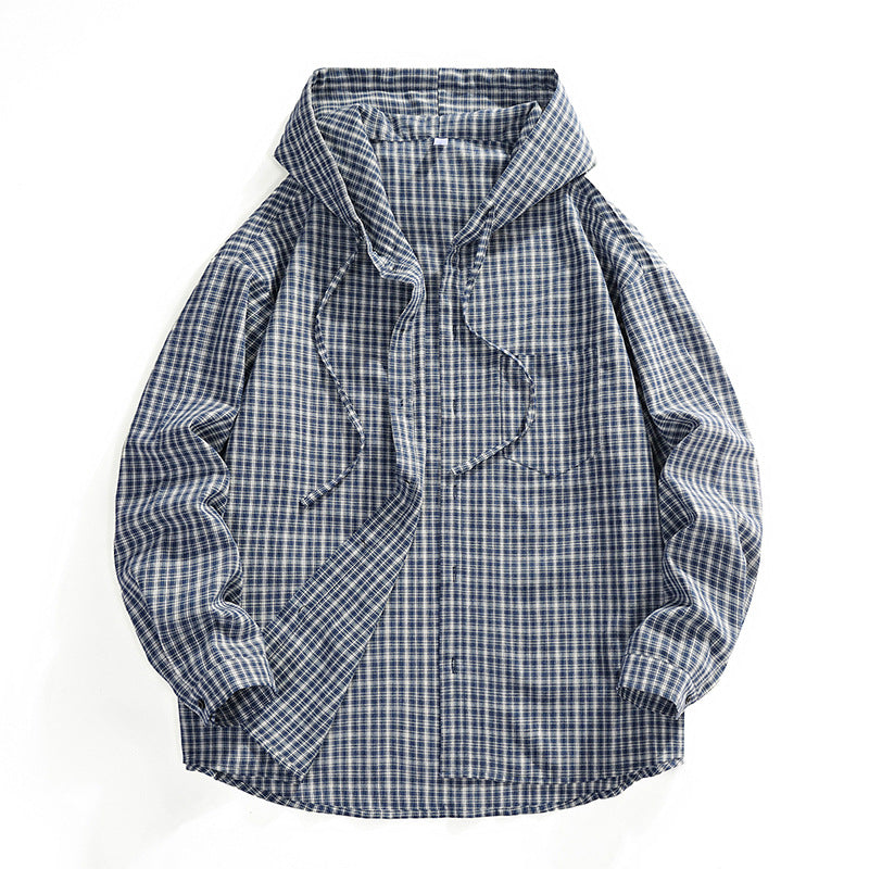Herren Karierter Overshirt-Hoodie aus Baumwollmix mit Kapuze & Relaxed-Fit Drune