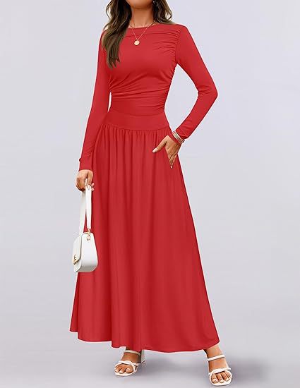 Damen Maxikleid mit langen Ärmeln und elegantem Wickeldesign Drune