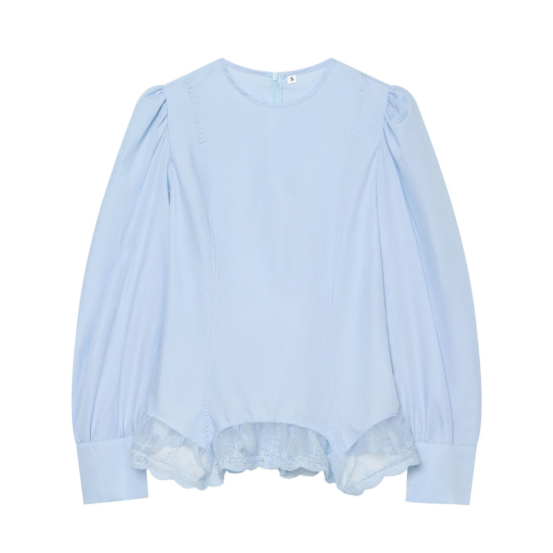 Damen Bluse mit Ballonärmeln und Spitzenbesatz Drune