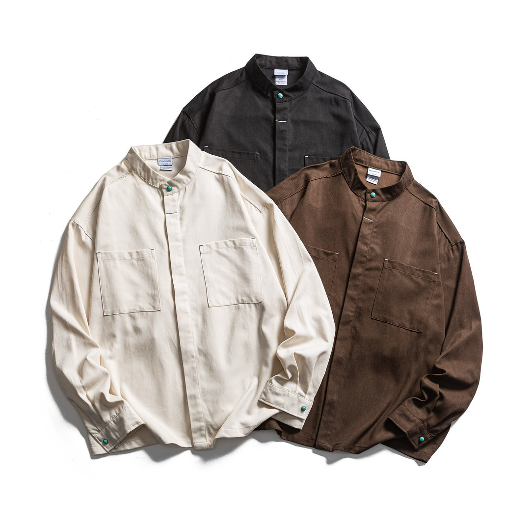 Herren Workwear-Overshirt mit Stehkragen und verdeckter Knopfleiste Drune
