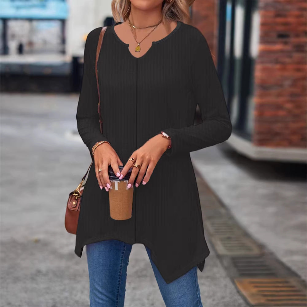 Damen Ripp Longsleeve Tunika mit asymmetrischem Saum Drune