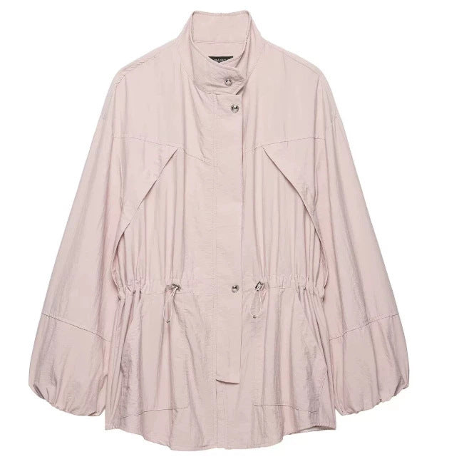 Damen Leichte Oversize‑Utilityjacke mit Tunnelzug‑Taillierung, Stehkragen und Ballonärmeln Drune