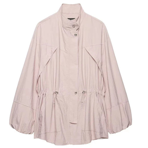 Damen Leichte Oversize‑Utilityjacke mit Tunnelzug‑Taillierung, Stehkragen und Ballonärmeln Drune