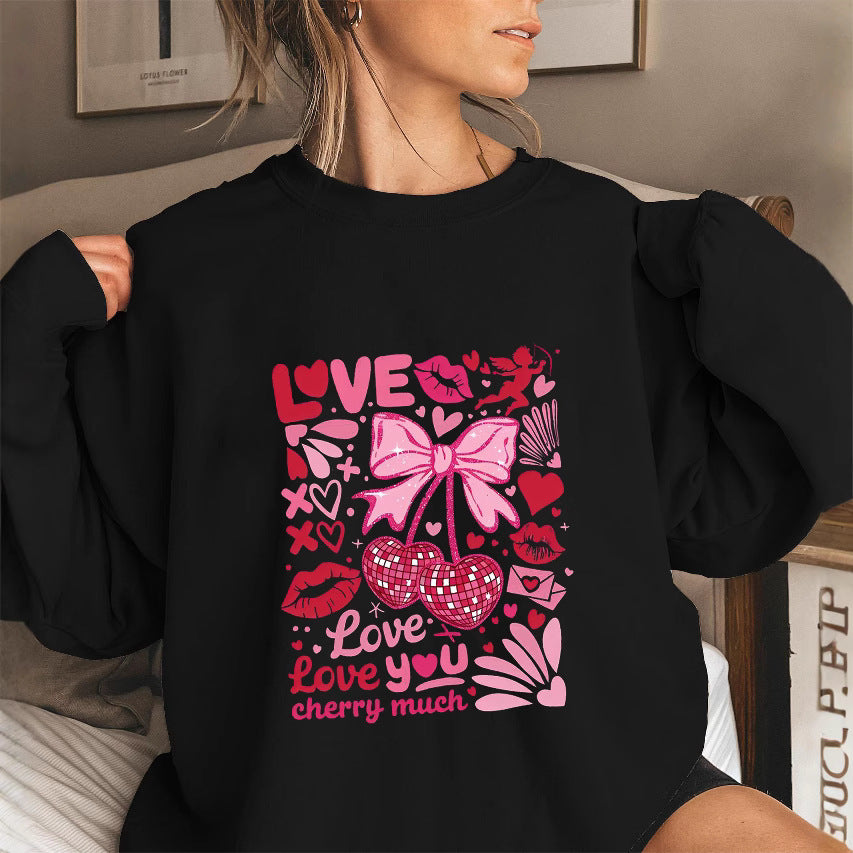 Damen Sweatshirt mit voluminösen Ärmeln und verspieltem Kirschmotiv Drune