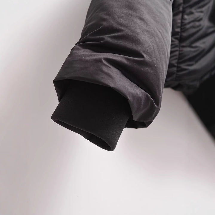 Damen Cropped Stepp-Parka mit Kapuze, wasserdichtem Reißverschluss und Rippbündchen Drune