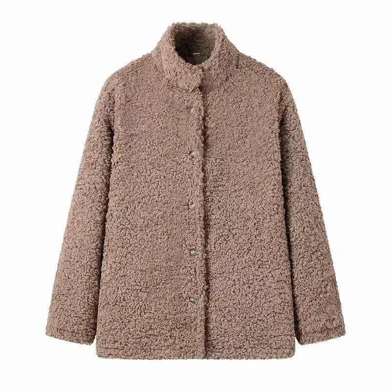 Damen nan kastige Teddyjacke mit Stehkragen, Druckknopfleiste und wärmender Microfleece-Qualität Drune