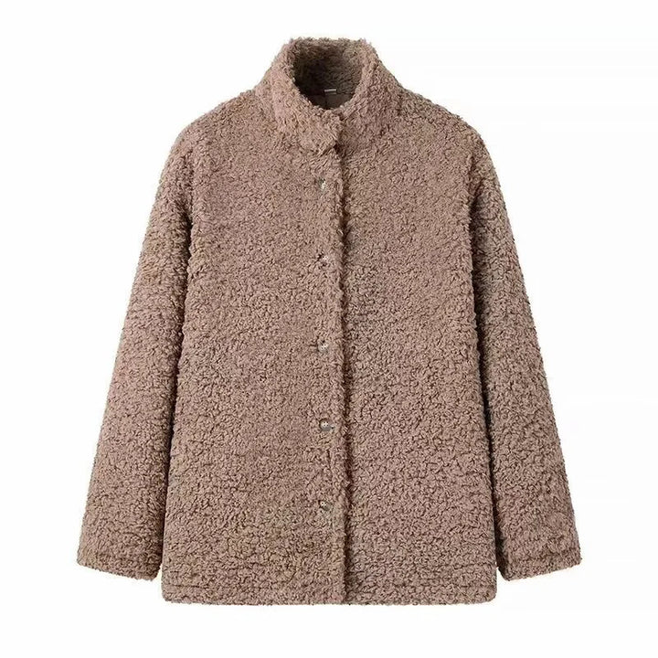Damen nan kastige Teddyjacke mit Stehkragen, Druckknopfleiste und wärmender Microfleece-Qualität Drune