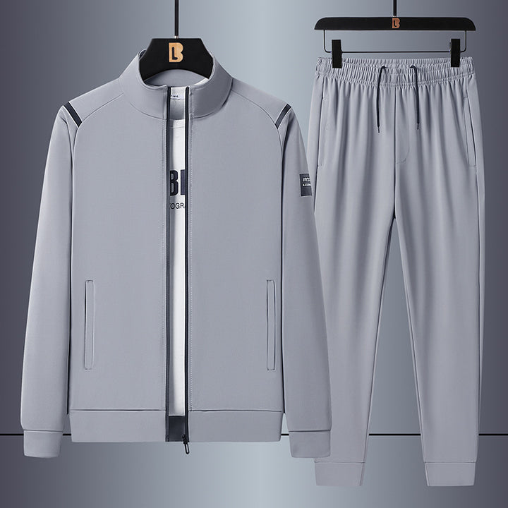 Herren sportliches Freizeit-Trainingsset mit Stehkragen-Reißverschlussjacke und elastischer Tunnelzug-Jogginghose Drune