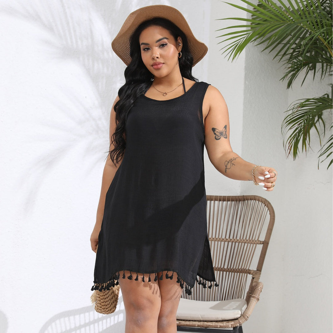 Damen luftiges Strandkleid mit fransigen Details Drune