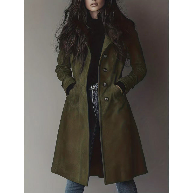 Damen Longline Wollmix-Mantel mit tailliertem Schnitt, Reverskragen und Pattentaschen Drune