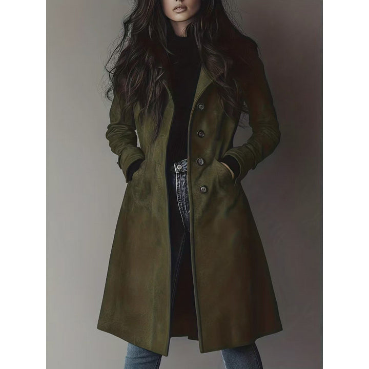 Damen Longline Wollmix-Mantel mit tailliertem Schnitt, Reverskragen und Pattentaschen Drune