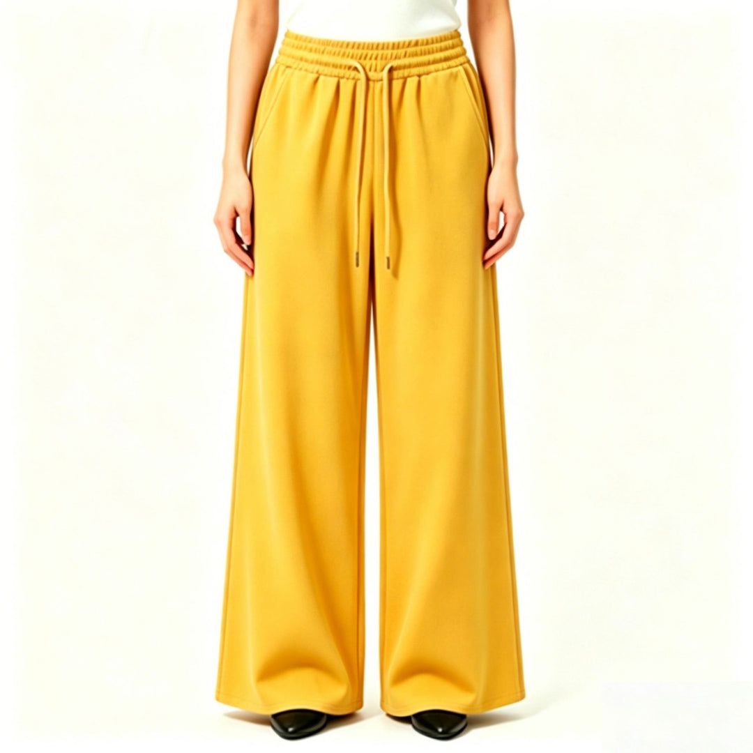 Damen nan weite High-Waist Loungehose mit elastischem Bund, Kordelzug und fließendem Jersey Drune