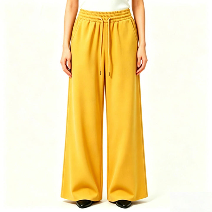 Damen nan weite High-Waist Loungehose mit elastischem Bund, Kordelzug und fließendem Jersey Drune