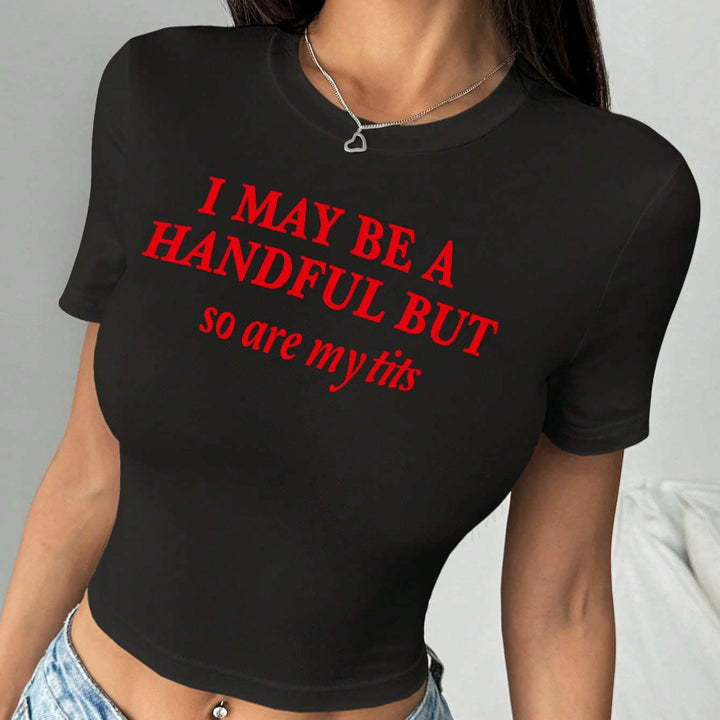 Damen Crop-T-Shirt mit witzigem Schriftzug Drune