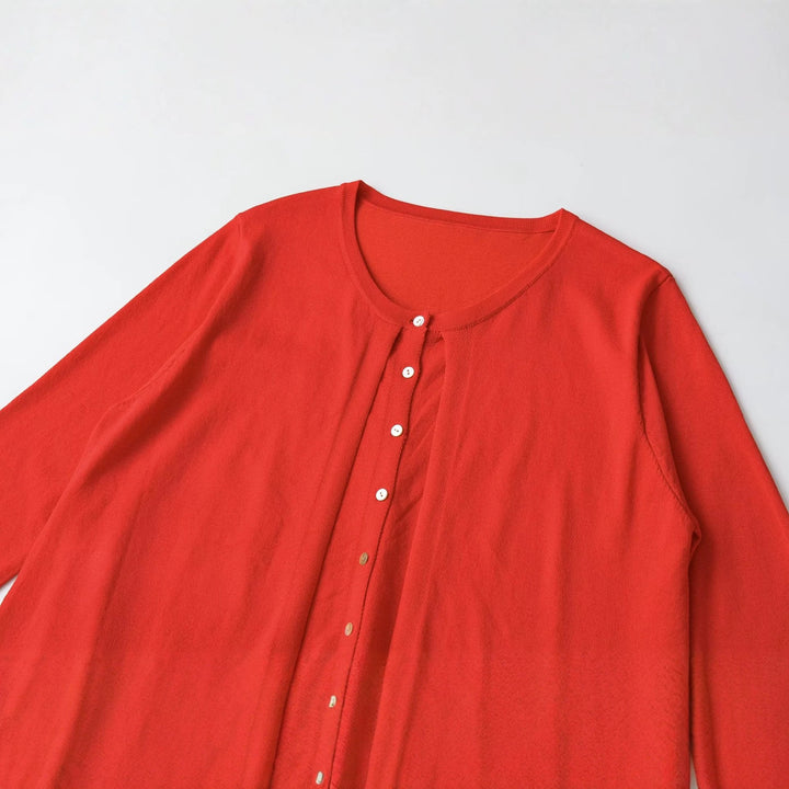 Damen Leichte Cardigan-Bluse mit Rundhalsausschnitt, Dreiviertelärmeln und verdeckter Knopfleiste Drune