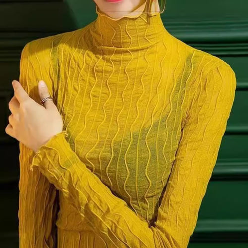 Damen Elegantes Oberteil mit wellenförmigem Muster und hohem Kragen Drune