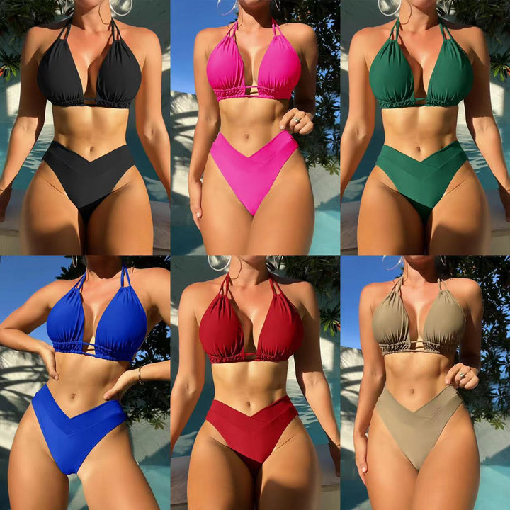 Damen Triangel-Bikini mit V-Ausschnitt und modischem High-Waist-Höschen Drune