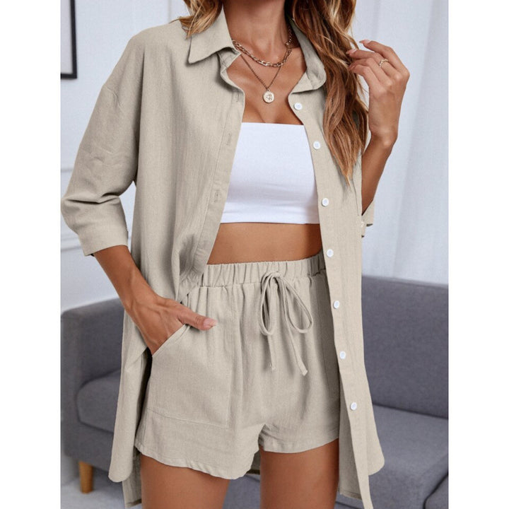 Damen Komfortables Kurzarm-Hemd und Hose Set Drune