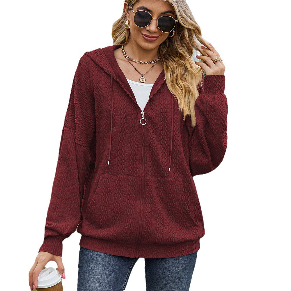 Damen Oversized Kapuzenpullover mit Strukturmuster und praktischen Taschen Drune
