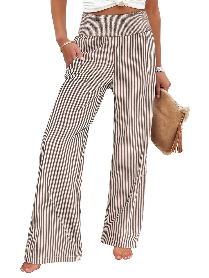 Damen Gestreifte Palazzo-Hose mit hohem, gerafftem Bund und weitem Bein Drune