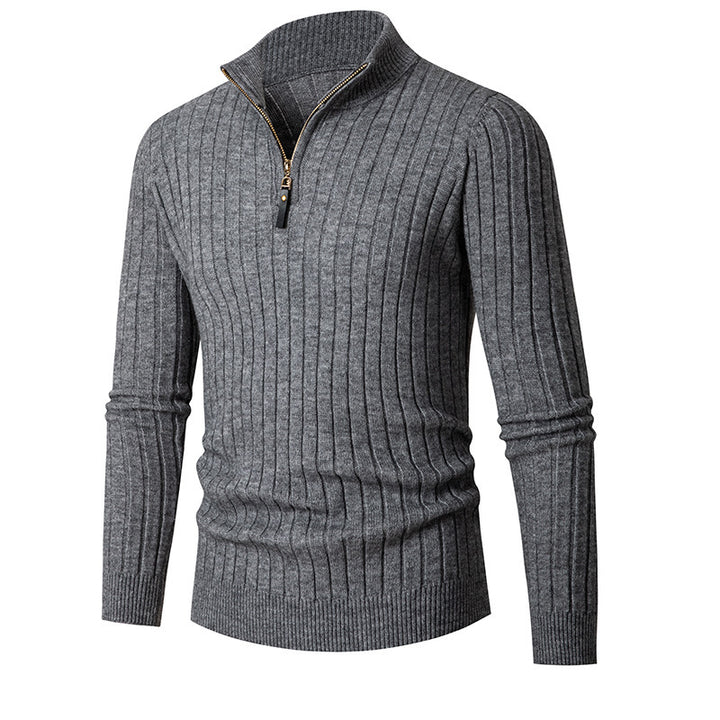 Herren eleganter Pullover mit halb hohem Reißverschluss und Rippstruktur Drune