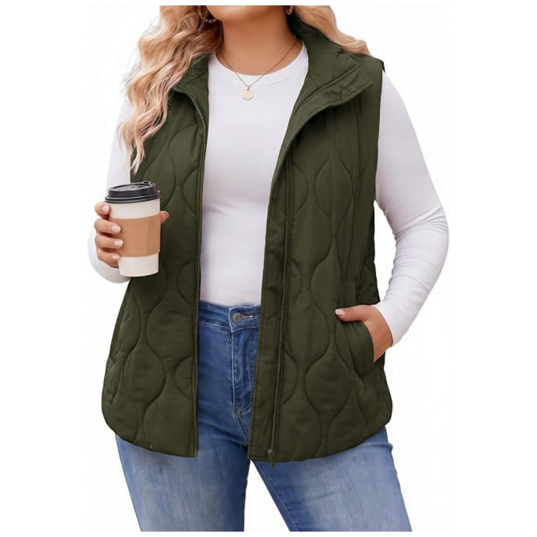 Damen gesteppte Weste mit hohem Kragen, figurfreundlicher Silhouette und Eingrifftaschen Drune