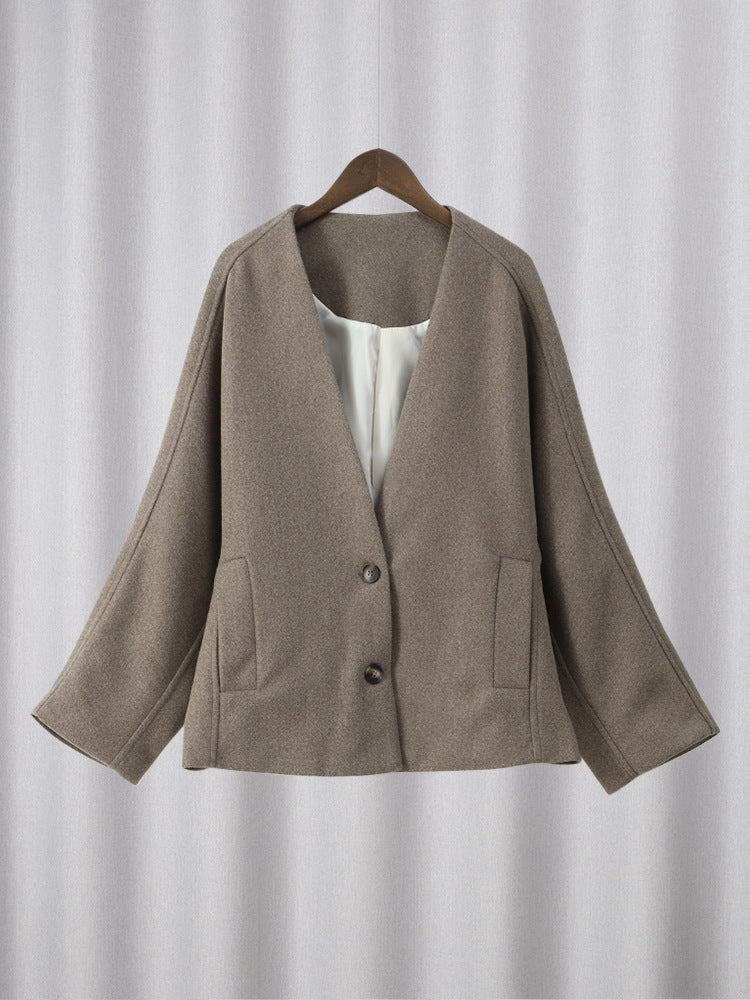 Damen modische Wolljacke mit oversized Schnitt und elegantem Revers Drune