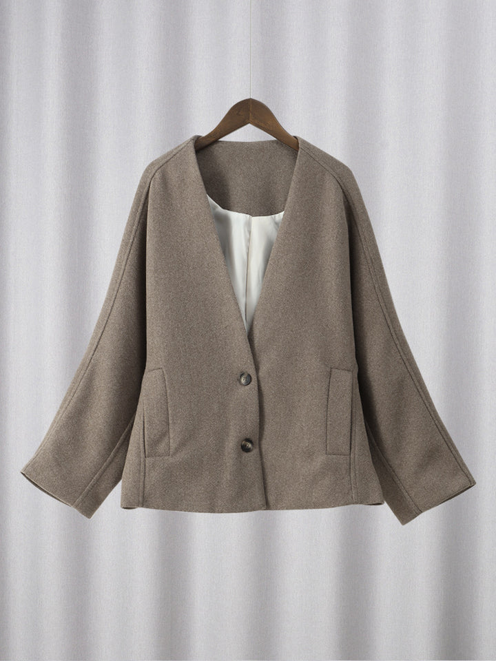 Damen modische Wolljacke mit oversized Schnitt und elegantem Revers Drune