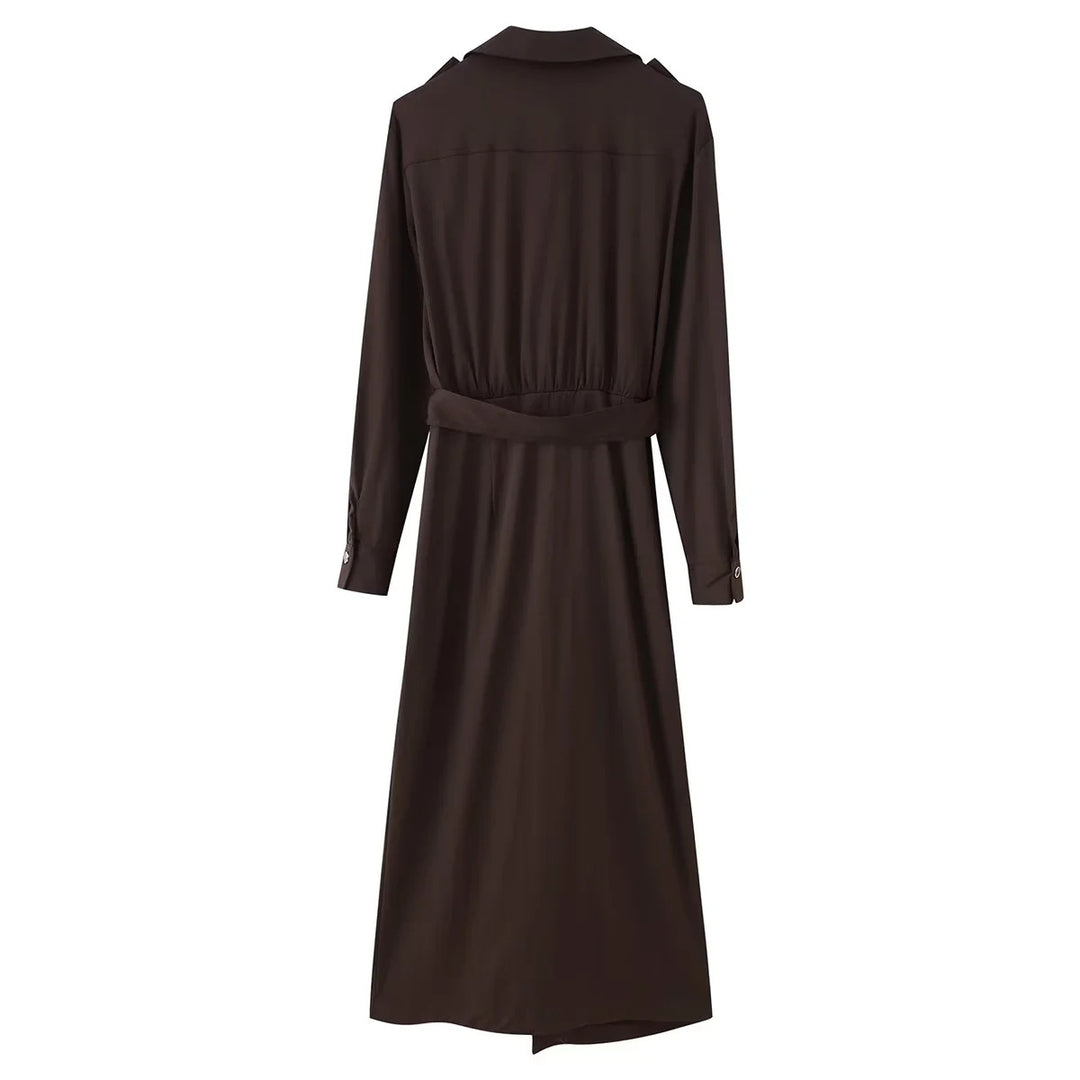 Damen nan langärmliges Hemdblusenkleid mit Taillengürtel und femininer A-Linien-Silhouette Drune