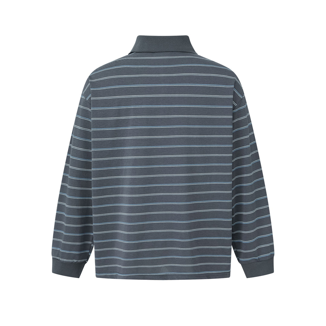 Herren Langarm-Poloshirt im Oversize‑Schnitt mit feinen Streifen und Rippkragen Drune