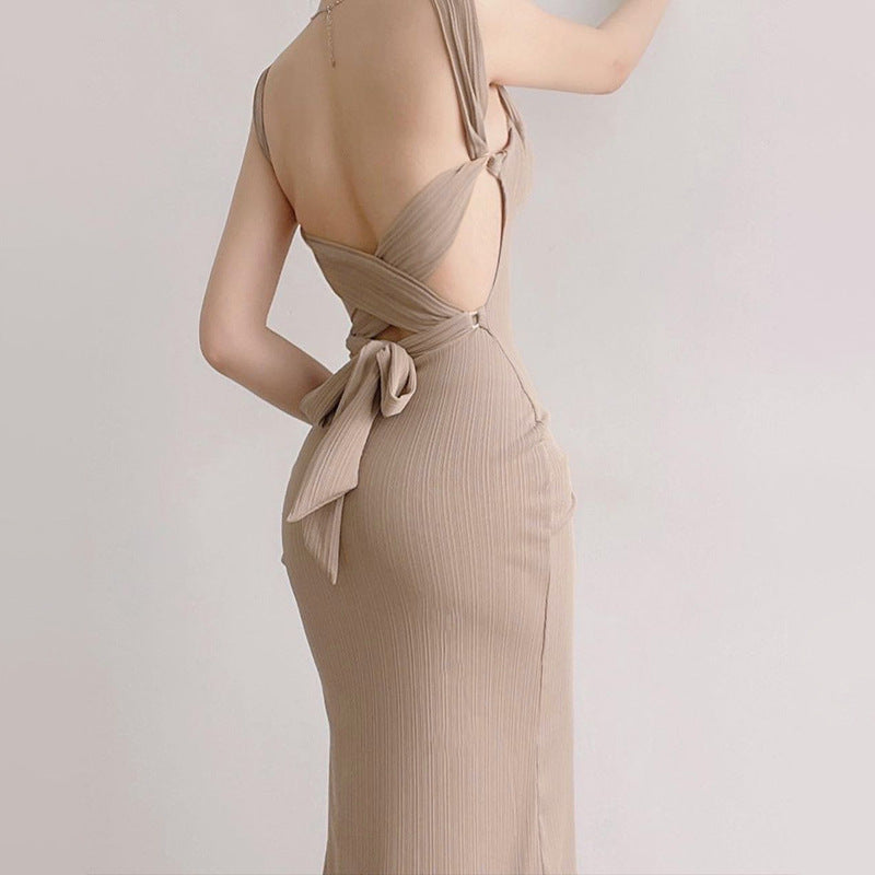 Damen figurbetontes Maxikleid mit quadratischem Ausschnitt und Rippmaterial Drune