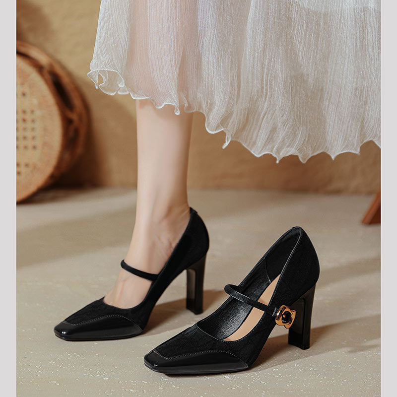 Damen elegante Mary Jane Pumps mit robustem Blockabsatz Drune