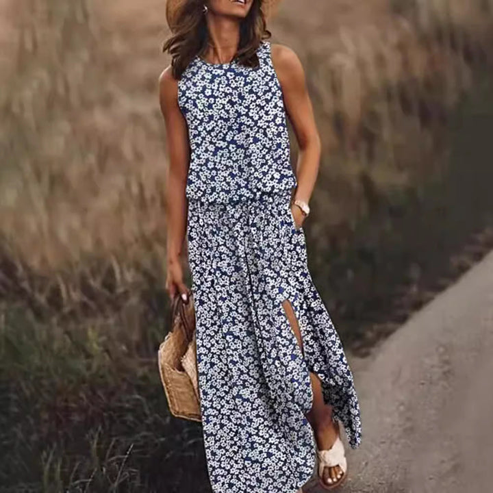 Damen Maxikleid mit floralem Schnitt und bequemen Taschen Drune